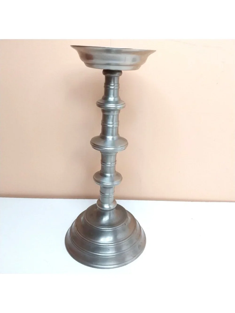 Vintage Silver Pillar Candle Holder Balustrade Polished Silver Metal 12